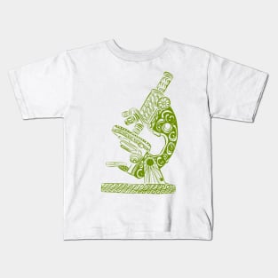 Scientific Microscope Line Drawing (Olive) Kids T-Shirt